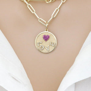 14K Solid Gold Pave Diamond Love Heart Pendant, (14K-DP-026)