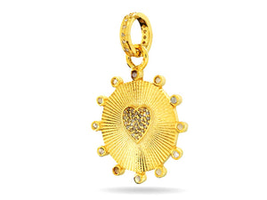 Pave Diamond Heart Fluted Disc Medallion Pendant, (DPS-163)