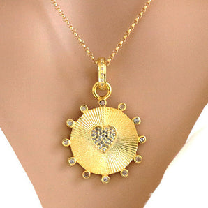 Pave Diamond Heart Fluted Disc Medallion Pendant, (DPS-163)