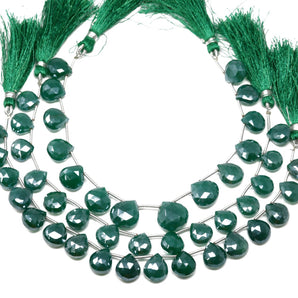 Green Onyx Mystic Finish Faceted Heart Drops, 10-11 mm, Rich Color, Onyx Gemstone Beads, (GNxM-HRT-10-11)(253)
