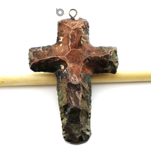 Metallic Plated Jasper Cross Pendant, 57x42 mm, (BZC-9078) - Beadspoint