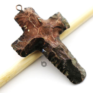 Metallic Plated Jasper Cross Pendant, 57x42 mm, (BZC-9078) - Beadspoint