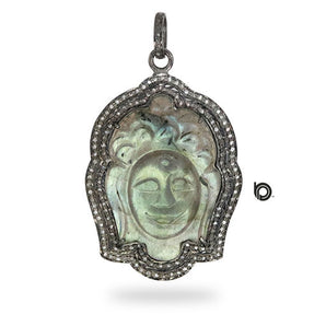 Pave Diamond Carved Labradorite Queen pendant, (DPL-2416)