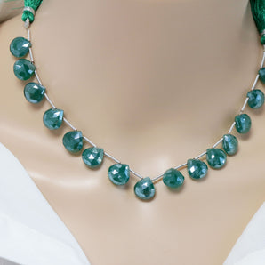 Green Onyx Mystic Finish Faceted Heart Drops, 10-11 mm, Rich Color, Onyx Gemstone Beads, (GNxM-HRT-10-11)(253)