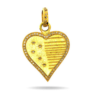 Pave Diamond Star & Stripe Heart Pendant, (DPM-1211)