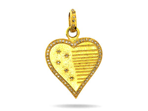 Pave Diamond Star & Stripe Heart Pendant, (DPM-1211)