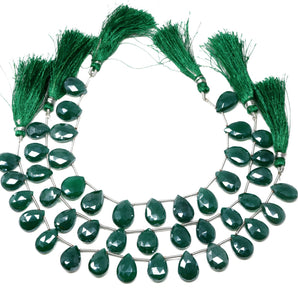 Green Onyx Mystic Faceted Pear Drops, 7x15-11x16 mm, Rich Color, Onyx Gemstone Beads, (GNxM-PR-7x15-11x16)(254)