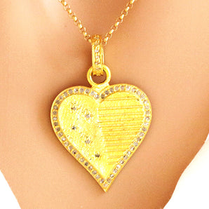 Pave Diamond Star & Stripe Heart Pendant, (DPM-1211)