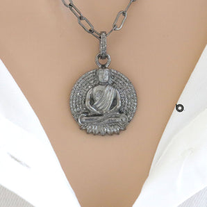 Pave Diamond Buddha Medallion pendant, (DPM-1161)