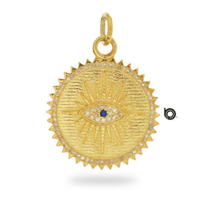 Pave Diamond Sacred Evil Eye Medallion with Sapphire, (DPM-1162)