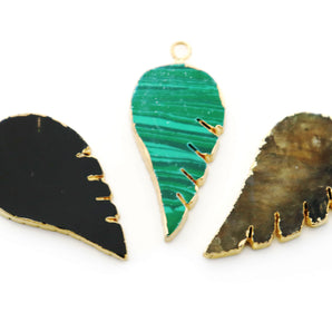 Gold Electroplated Slab Feather shape Bezel, 29x18 mm, (BZC-9082-BNX) - Beadspoint