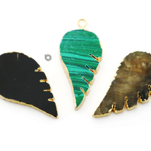 Gold Electroplated Slab Feather shape Bezel, 29x18 mm, Multiple Colors, (BZC-9082-BNX) - Beadspoint