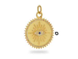 Pave Diamond Sacred Evil Eye Medallion with Sapphire, (DPM-1162)