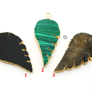 Gold Electroplated Slab Feather shape Bezel, 29x18 mm, Multiple Colors, (BZC-9082-BNX) - Beadspoint