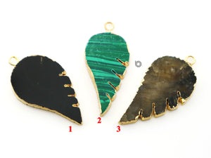 Gold Electroplated Slab Feather shape Bezel, 29x18 mm, Multiple Colors, (BZC-9082-BNX) - Beadspoint