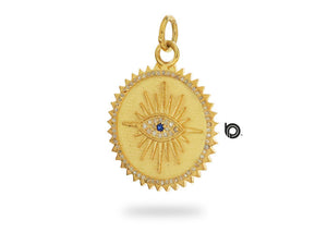 Pave Diamond Sacred Evil Eye Medallion with Sapphire, (DPM-1162)