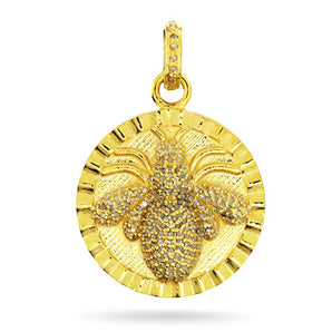 Pave Diamond Queen Bee Disc Pendant, (DPM-1213)