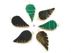 Gold Electroplated Slab Feather shape Bezel, 29x18 mm, Multiple Colors, (BZC-9082-BNX) - Beadspoint