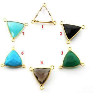 Gold Plated Faceted Triangle Bezel Connector, 15 mm, (BZC-9083-CRY) - Beadspoint