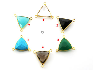 Gold Plated Faceted Triangle Bezel Connector,15 mm, Multiple Colors, (BZC-9083-CRY) - Beadspoint