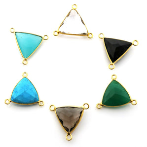 Gold Plated Faceted Triangle Bezel Connector, 15 mm, (BZC-9083-CRY) - Beadspoint