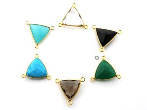 Gold Plated Faceted Triangle Bezel Connector,15 mm, Multiple Colors, (BZC-9083-CRY) - Beadspoint