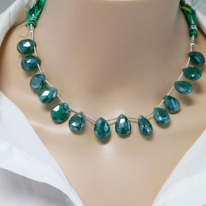 Green Onyx Mystic Faceted Pear Drops, 7x15-11x16 mm, Rich Color, Onyx Gemstone Beads, (GNxM-PR-7x15-11x16)(254)