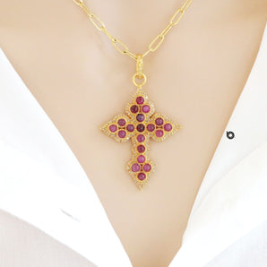 Pave Diamond and Ruby Cross pendant, (DPL-2421)