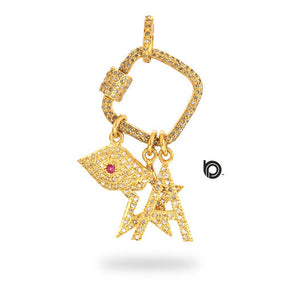 Pave Diamond Carabiner Charms Pendant w/Initial charm, (DPL-2417)
