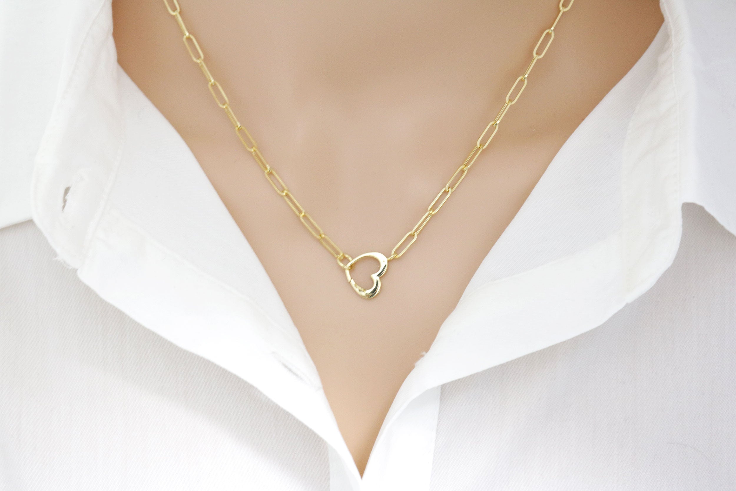 14kt Yellow Gold Carabiner Paper Clip Link Necklace. 18