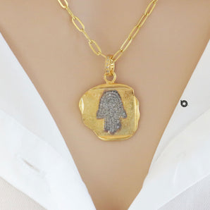 Pave Diamond Sacred Hamsa Pendant, (DPL-2427)