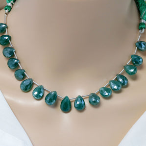 Green Onyx Faceted Pear Drops, 9x13-10x14 mm, Rich Color, Onyx Gemstone Beads, (GNxM-PR-9x13-10x14)(255)