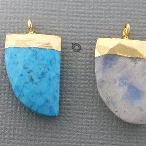 Gold Electroplated Faceted Horn Pendant, 20x13 mm, Multiple Colors, (BZC-9086-TRQ) - Beadspoint