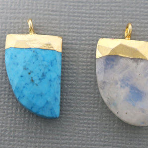 Gold Electroplated Faceted Horn Pendant, 20x13 mm, Multiple Colors, (BZC-9086-TRQ) - Beadspoint