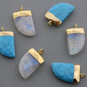 Gold Electroplated Faceted Horn Pendant, 20x13 mm, Multiple Colors, (BZC-9086-TRQ) - Beadspoint