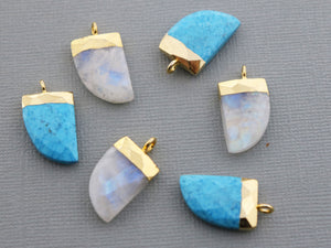 Gold Electroplated Faceted Horn Pendant, 20x13 mm, Multiple Colors, (BZC-9086-TRQ) - Beadspoint