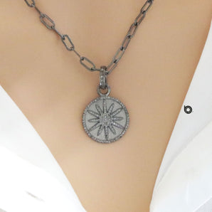 Pave Diamond Starburst Medallian Pendant, (DPS-118)