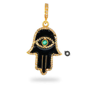 Pave Diamond Sacred Hamsa with Evil Eye Pendant, (DEM-4092)