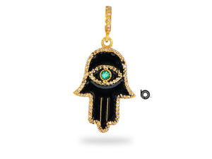 Pave Diamond Sacred Hamsa with Evil Eye Pendant, (DEM-4092)