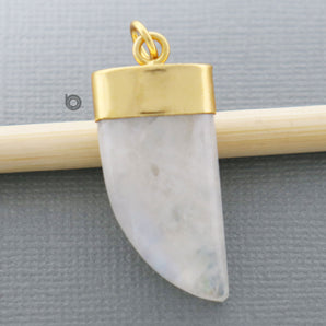 Gold Plated Rainbow Moonstone Smooth Shark Tooth Pendant, 29x15 mm, (BZC-9087) - Beadspoint