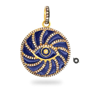 Pave Diamond Evil Eye Medallion Enamel pendant, (DEM-4089)