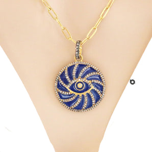 Pave Diamond Evil Eye Medallion Enamel pendant, (DEM-4089)