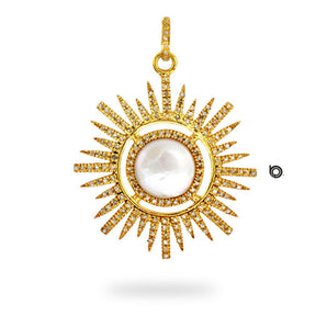 Pave Diamond Starburst Sun Pendant with pearl, (DPL-2418)