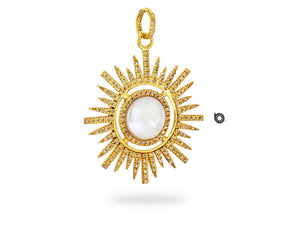 Pave Diamond Starburst Sun Pendant with pearl, (DPL-2418)