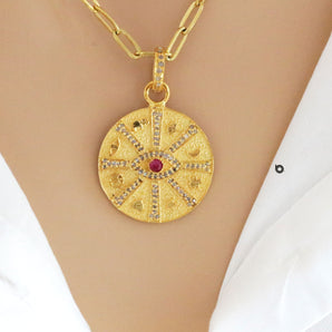Pave Diamond Lucky amulet with Evil Eye Medallion pendant, (DPM-1158)