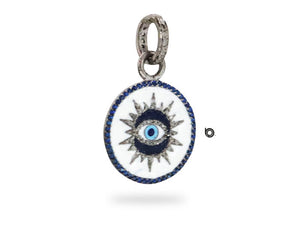 Pave Diamond & Blue Sapphire Evil Eye Pendant Disc Pendant, (DEM-4093)