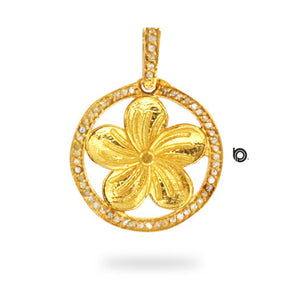 Pave Diamond Flower Pendant in Disc w/ Gold Finish, (DPS-113)