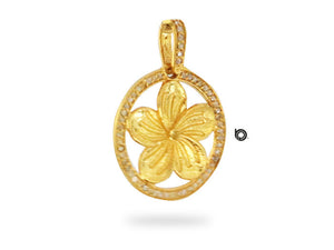 Pave Diamond Flower Pendant in Disc w/ Gold Finish, (DPS-113)