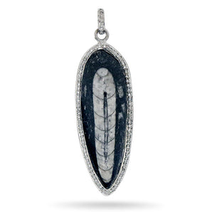Pave Diamond Orthoceras Fossil Pendant, (DPL-2472)