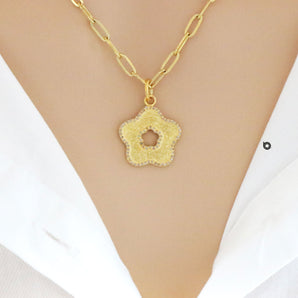 Pave Diamond Flower Pendant in Gold Finish, (DPS-116)